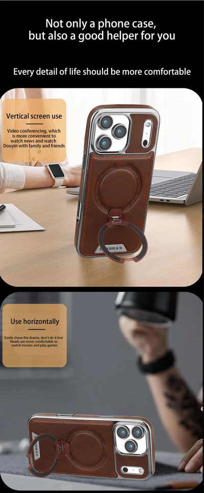 Premium Leather iPhone Case with Card Pocket or Ring Grip