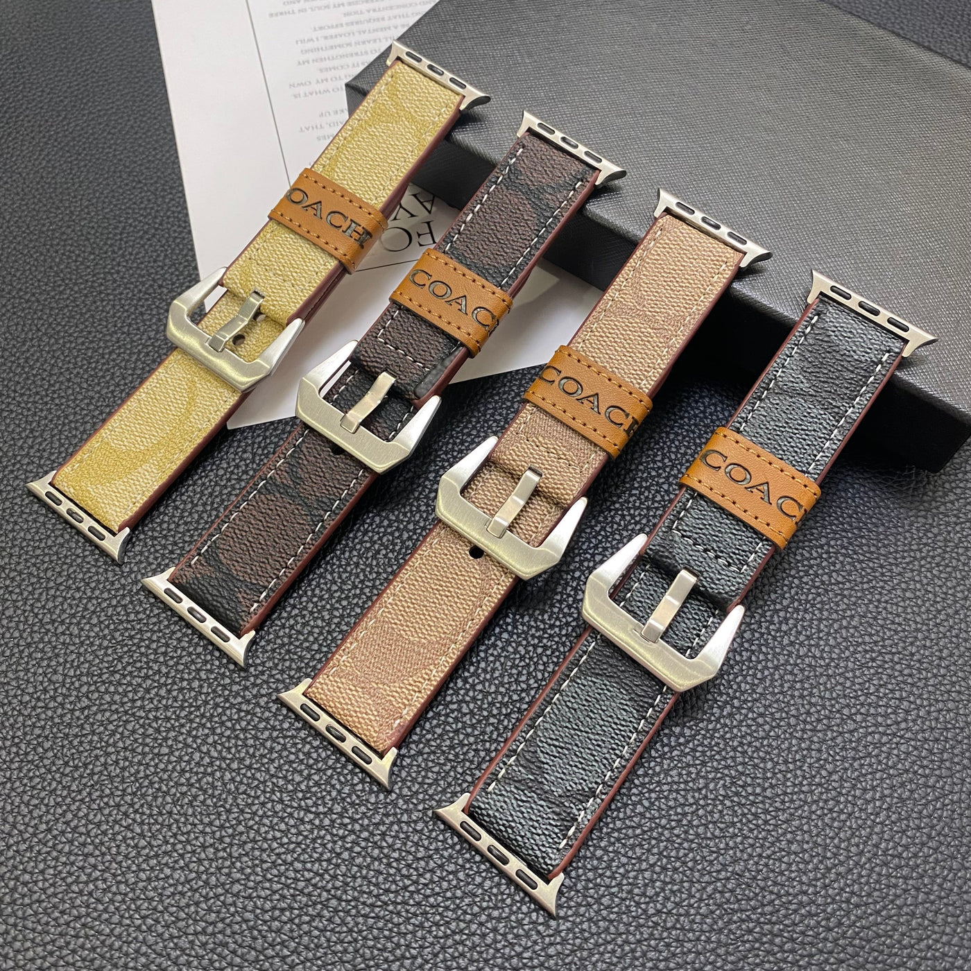Leather Coach Apple Watch Band Dark brown