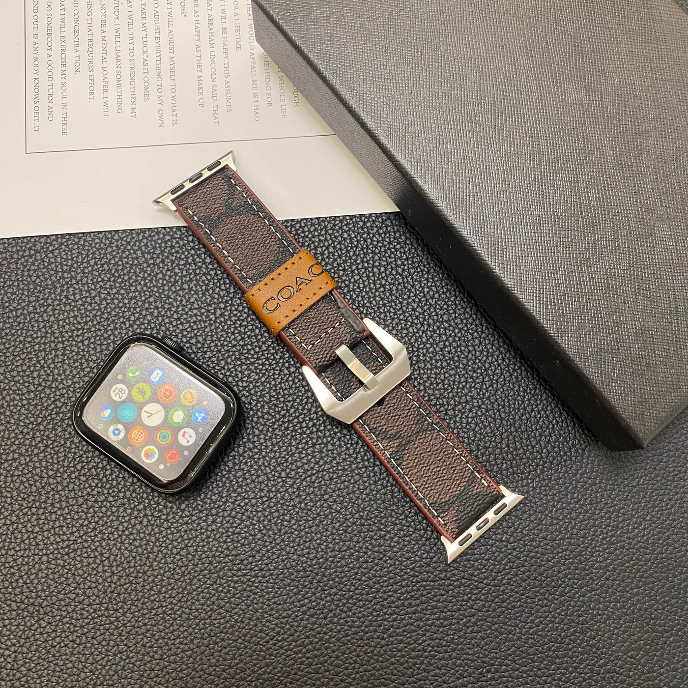 Leather Coach Apple Watch Band Dark brown