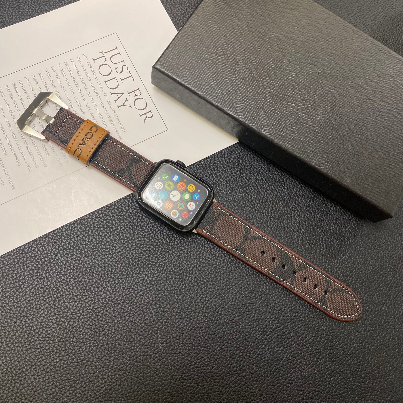Leather Coach Apple Watch Band Dark brown