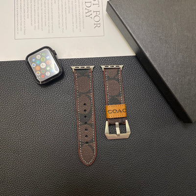 Leather Coach Apple Watch Band Dark brown