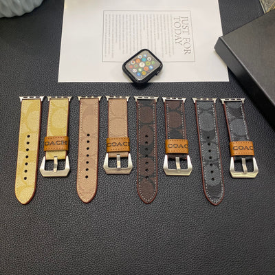 Leather Coach Apple Watch Band Dark brown