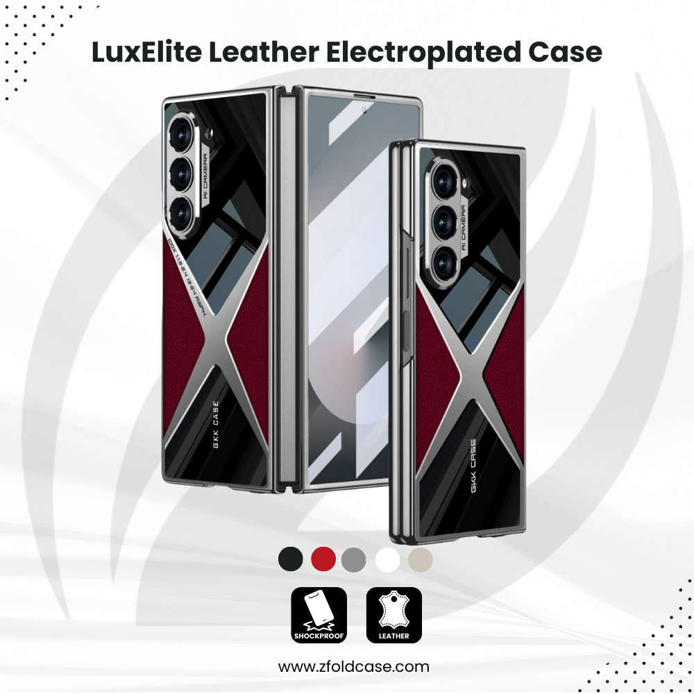 LuxElite Z Fold 6 PU Leather Electroplated Case