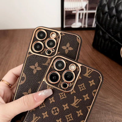 Premium Leather Gold Case For iPhone