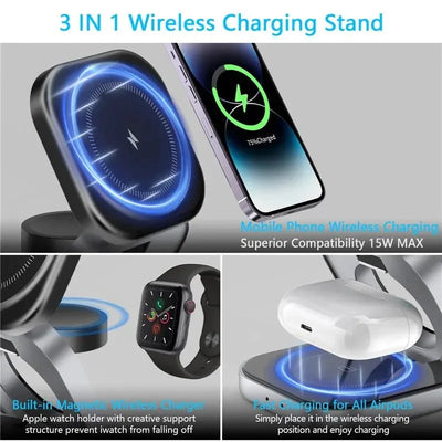 Foldable 3-in-1 Magnetic Wireless Charger Stand