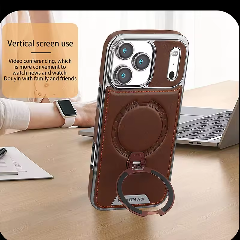 Premium Leather iPhone Case with Card Pocket or Ring Grip