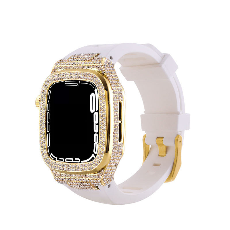 Luxury Metal Crystal Diamond Case Strap For Apple Watch Series 44/45mm