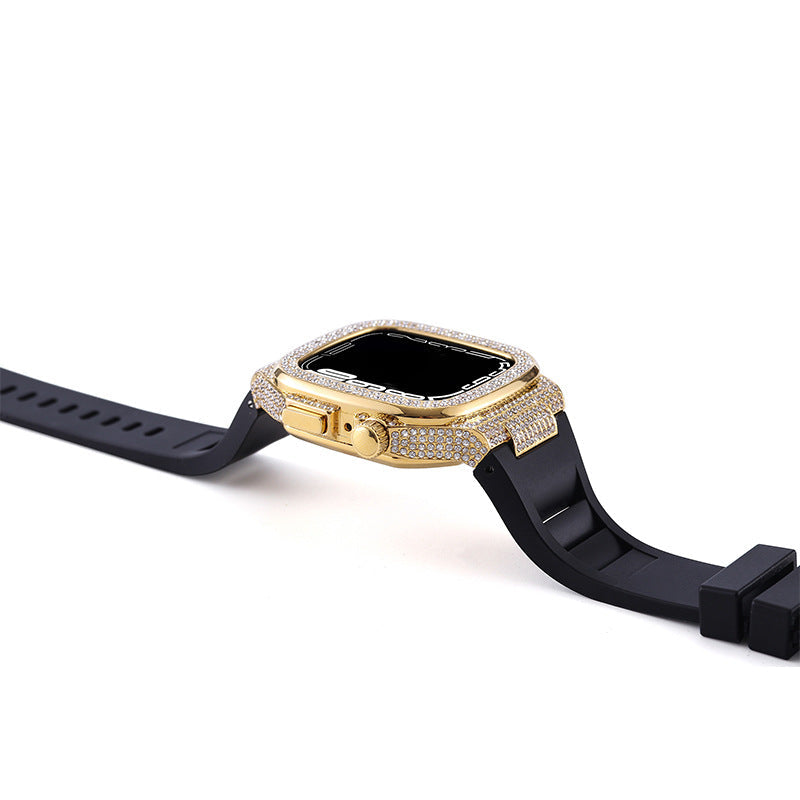 Luxury Metal Crystal Diamond Case Strap For Apple Watch Series 44/45mm