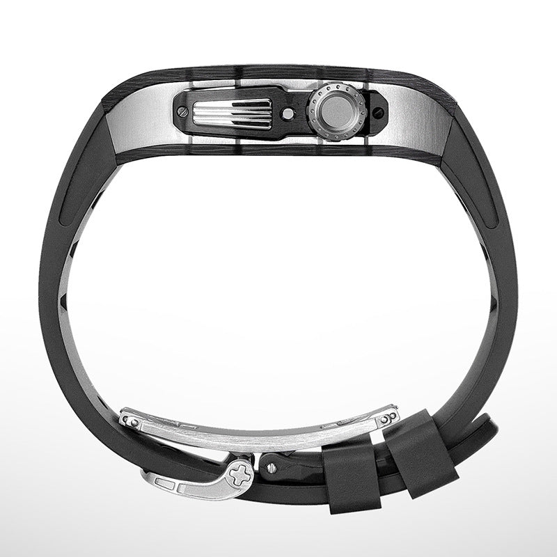 Carbon Fiber And Titanium Case With Fluororubber Strap For Apple Watch 44/45 MM
