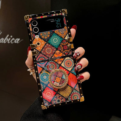 Retro Boho Style Ring Case With Lanyard for Samsung Galaxy Z Flip3 Flip4 5G - casestadium