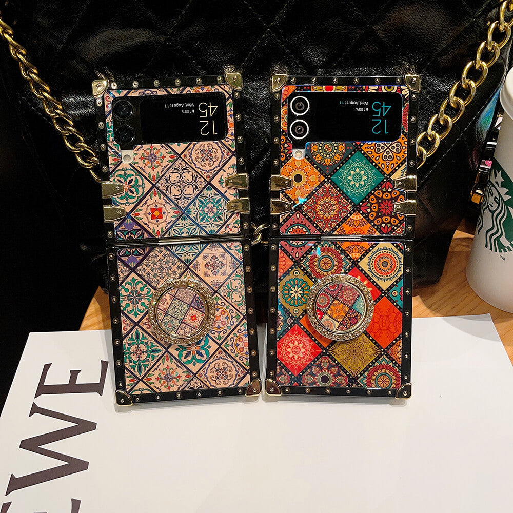 Retro Boho Style Ring Case With Lanyard for Samsung Galaxy Z Flip3 Flip4 5G - casestadium