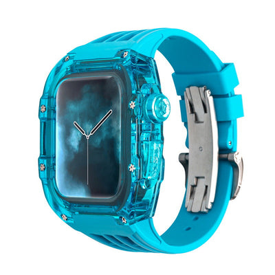 Luxury Metal Case Strap(Fluoro Rubber) For Apple Watch Series 44/45 mm