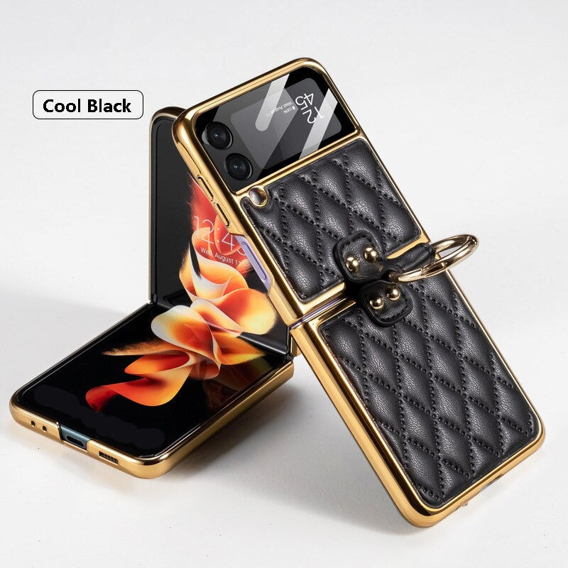 Luxury Leather Electroplating Diamond Protective Case For Galaxy Z Flip 3 & Z Flip 4 - casestadium