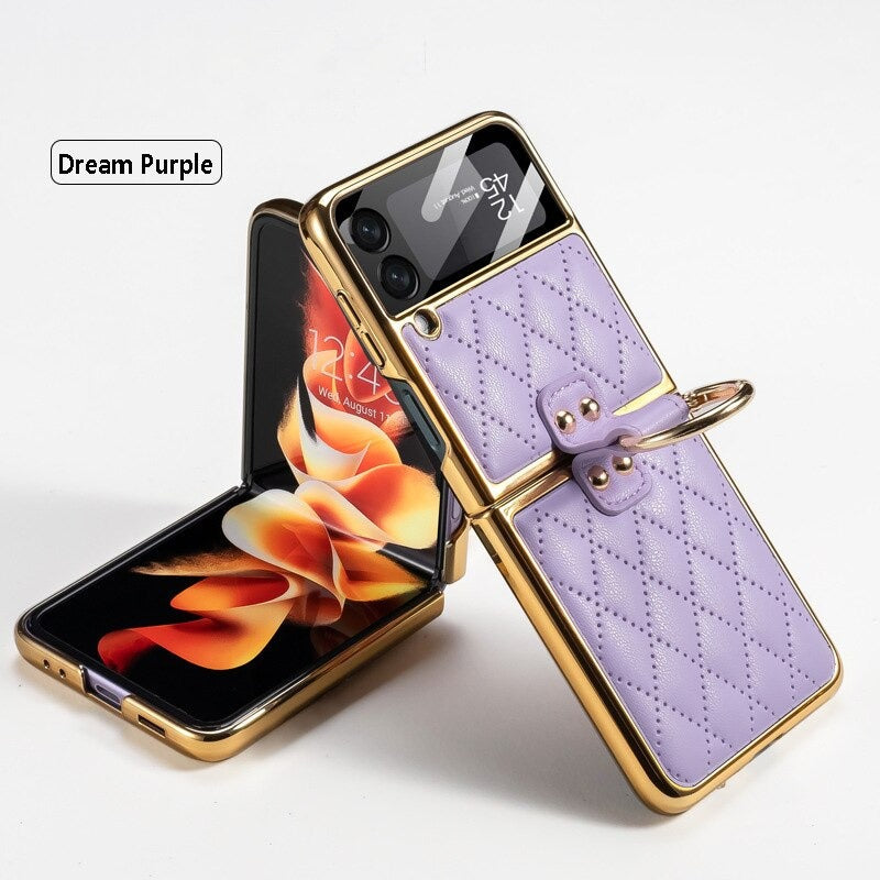 Luxury Leather Electroplating Diamond Protective Case For Galaxy Z Flip 3 & Z Flip 4 - casestadium