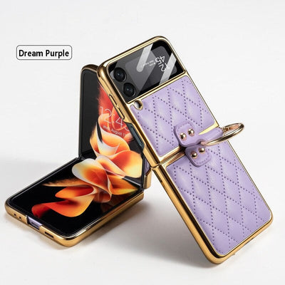 Luxury Leather Electroplating Diamond Protective Case For Galaxy Z Flip 3 & Z Flip 4 - casestadium