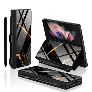 Luxury Leather & Tempered Glass Flip Stand Case For Galaxy Z Fold - casestadium