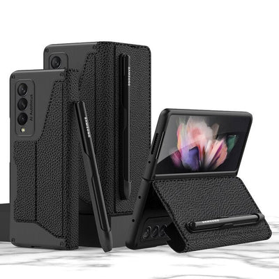 Luxury Folding Pen Slot Leather Case For Samsung Galaxy Z Fold 4 - casestadium