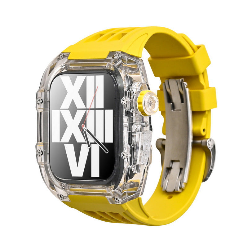 Luxury Metal Case Strap(Fluoro Rubber) For Apple Watch Series 44/45 mm