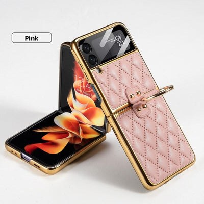 Luxury Leather Electroplating Diamond Protective Case For Galaxy Z Flip 3 & Z Flip 4 - casestadium