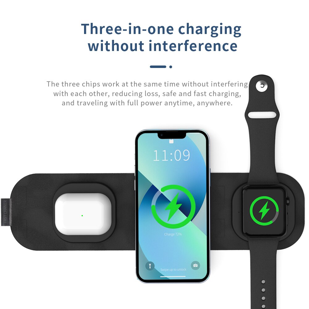 3 in 1 Foldable Travel Wireless Charger for iPhone, Apple Watch & AirPods