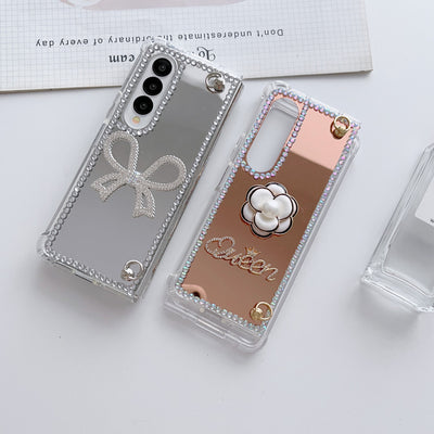 Luxury Diamond Bowknot Pearl Camellia Phone Case For Samsung Galaxy Z Fold 4 & 3