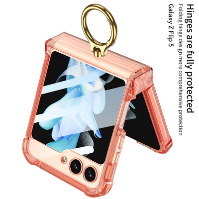 Samsung Galaxy Z Flip 5 Case - Transparent Folding Hingle With Ring Bracket