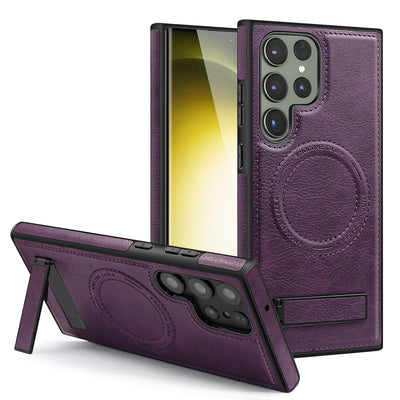 Leather Magnetic Case with Kickstand for Samsung Galaxy S24 Series