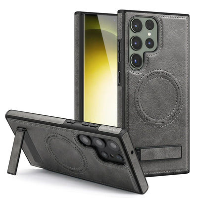 Leather Magnetic Case with Kickstand for Samsung Galaxy S24 Series