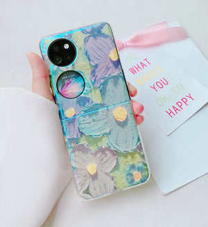 Fashion Oil Painting Flower Folding Phone Case For Huawei P50 Pocket - casestadium