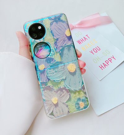 Fashion Oil Painting Flower Folding Phone Case For Huawei P50 Pocket - casestadium