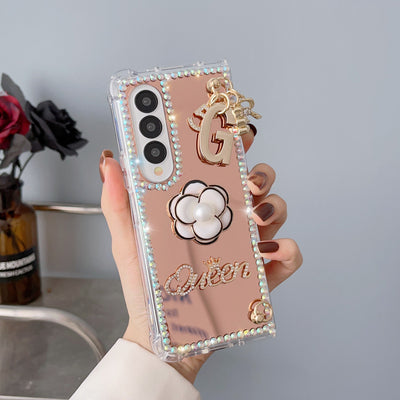 Luxury Diamond Bowknot Pearl Camellia Phone Case For Samsung Galaxy Z Fold 4 & 3