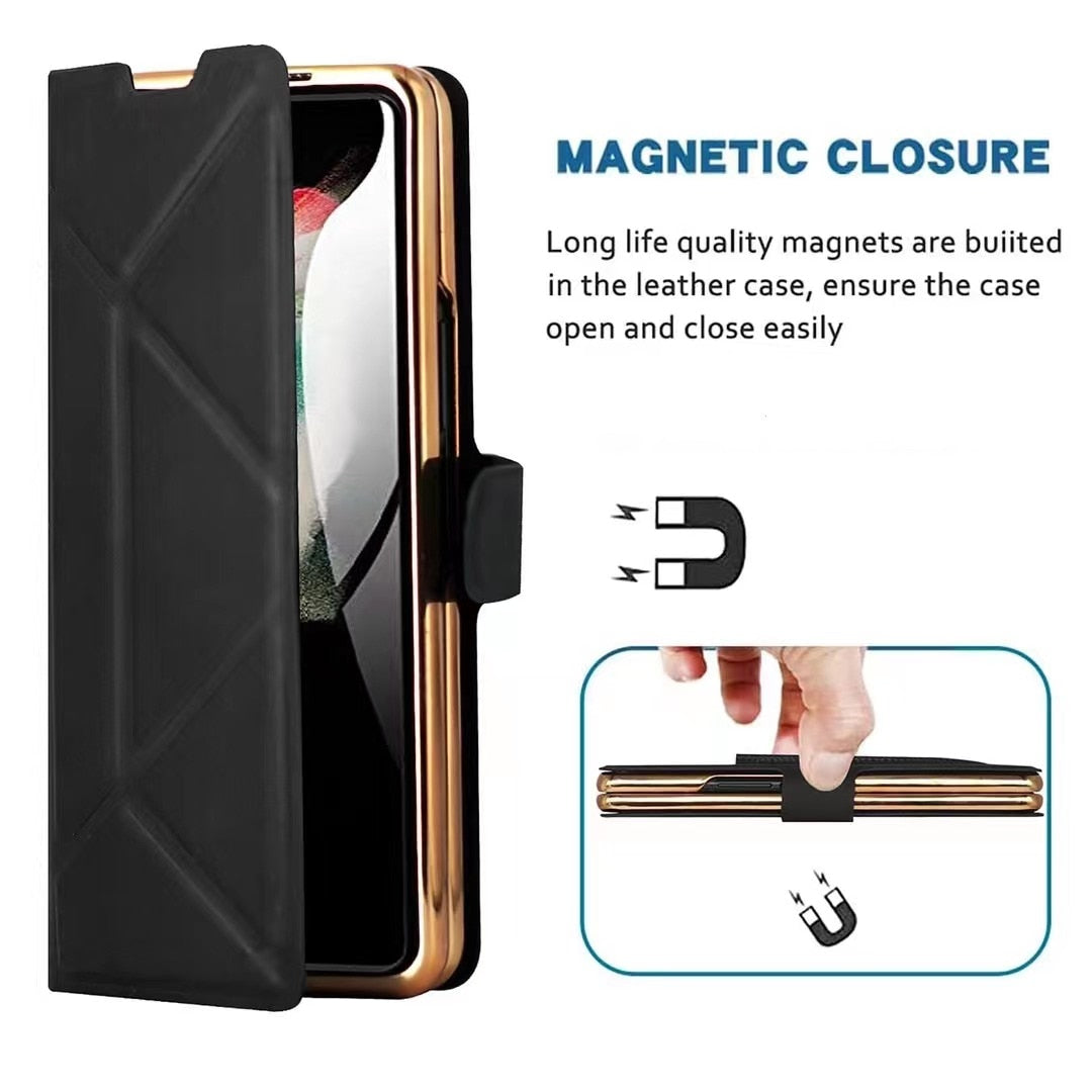 Leather Flip Stand S Pen Holder Slot Case For Samsung Galaxy Z Fold 4 - casestadium