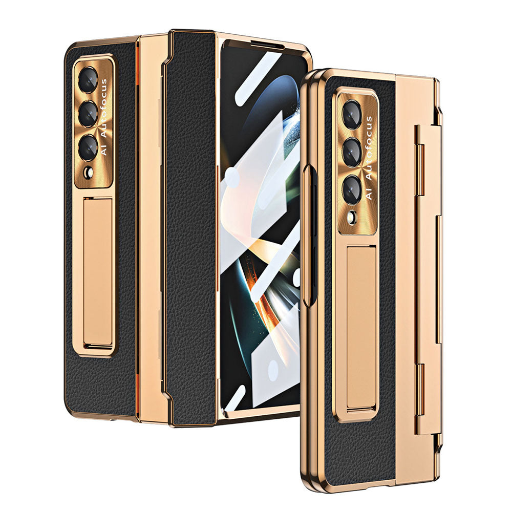 Newest Shield Hinge Plain Leather All-inclusive Drop-Proof Phone Case For Samsung Galaxy Z Fold3 Fold4 5G - casestadium